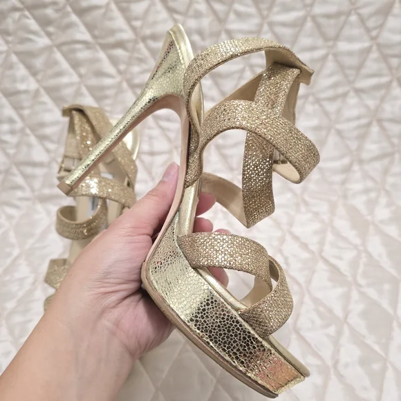 Jimmy Choo Glittering Gold Strappy Heels - Picture 3 of 8